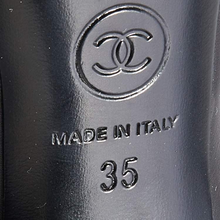Pre Owned Chanel Black Leather And Fabric Cap Toe Camellia Pearl Embellished Pumps Size 35