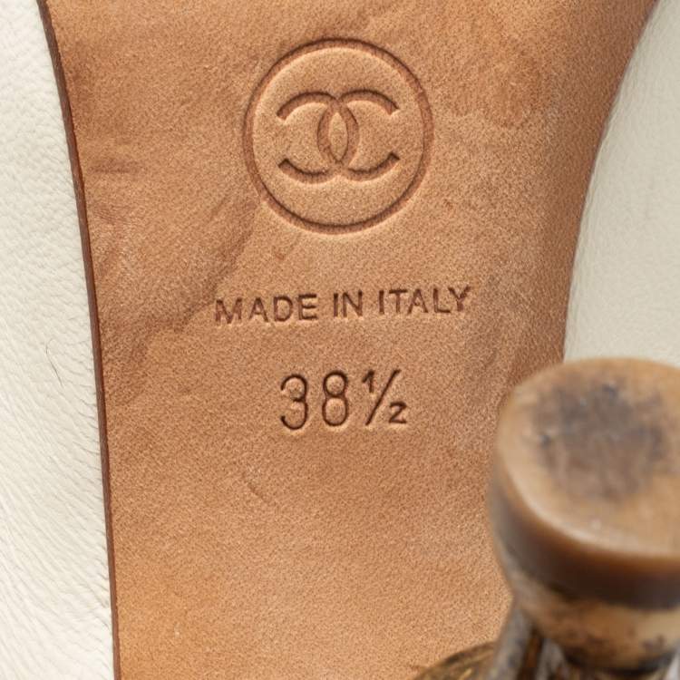 Pre Owned Chanel Cream/Black Leather Baroque Heel Ankle-Strap Pumps Size 38.5