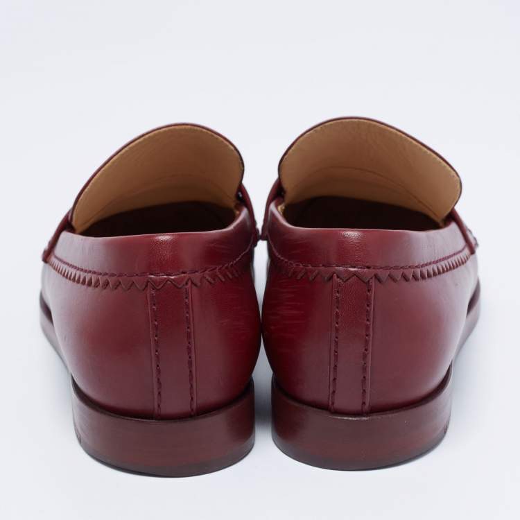 Pre Owned Chanel Burgundy Leather CC Loafers Size 38.5