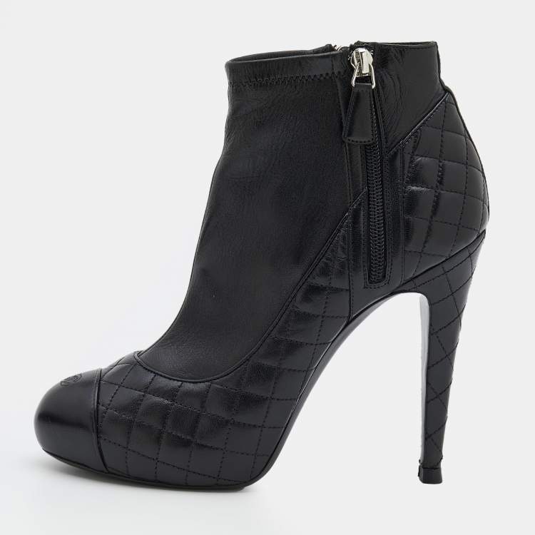 Chanel Black Quilted Leather CC Cap Toe Platform Ankle Length Boots Size 41  Chanel | The Luxury Closet