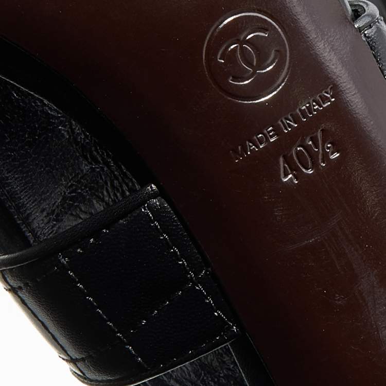 Pre Owned Chanel Black Quilted Leather CC Cap Toe Lace Up Booties Size 40.5