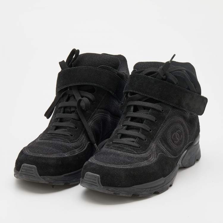Chanel Black Suede and Metallic Lurex Fabric CC High Top Sneakers