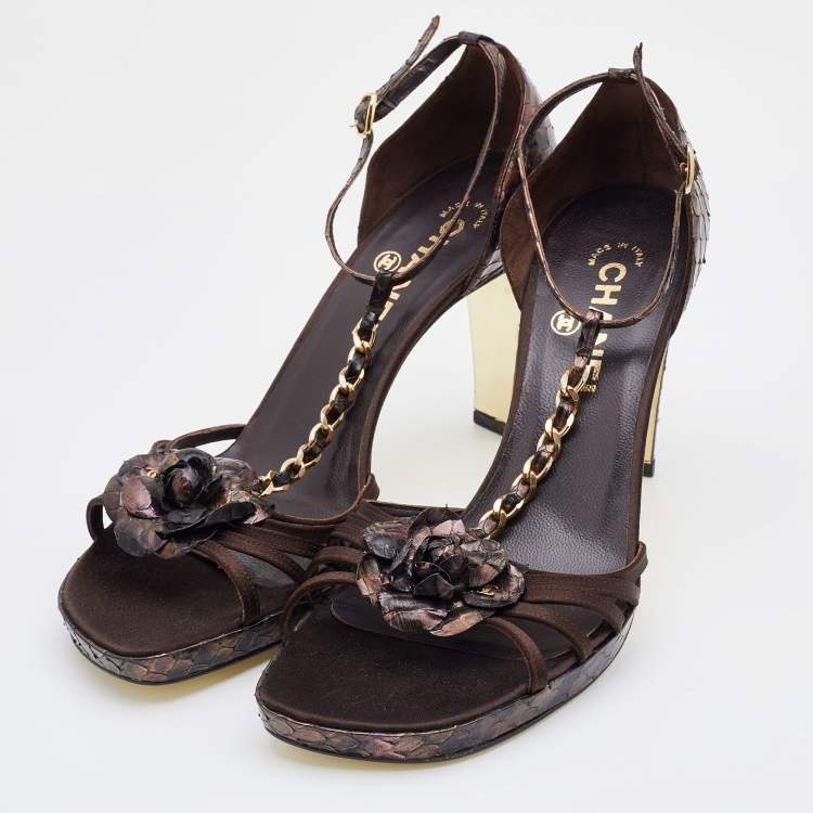 Chanel Multicolor Satin and Python CC T-Strap Sandals Size 38.5