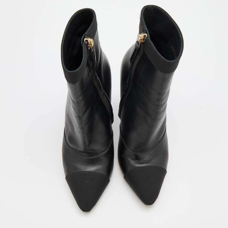 Pre Owned Chanel Black Leather CC Short Boots Size 37