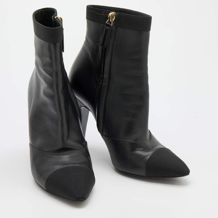 Pre Owned Chanel Black Leather CC Short Boots Size 37