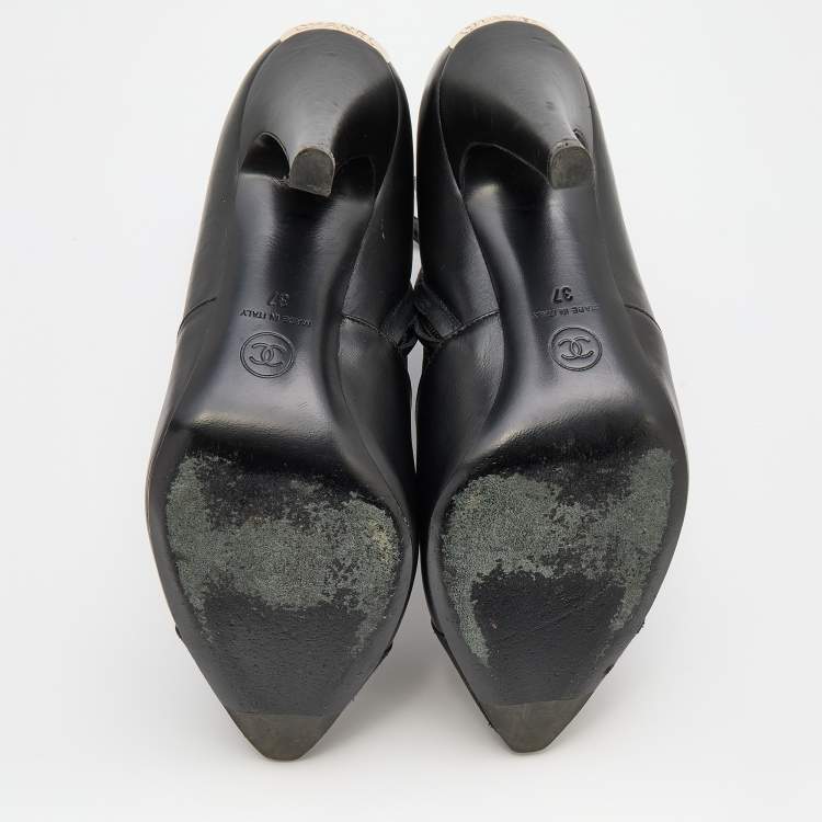 Pre Owned Chanel Black Leather CC Short Boots Size 37