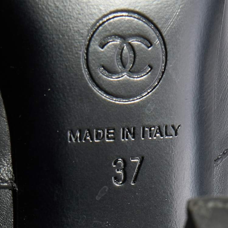 Pre Owned Chanel Black Leather CC Short Boots Size 37