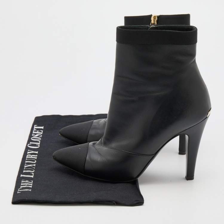 Pre Owned Chanel Black Leather CC Short Boots Size 37