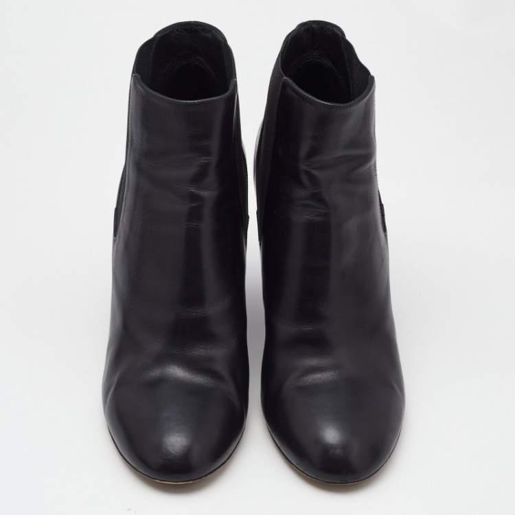 Pre Owned Chanel Black Leather Pearl Embellished CC Wedge Booties Size 40