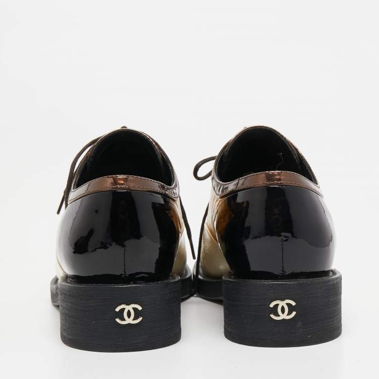 Pre Owned Chanel Multicolor Patent Leather Lace-up Oxfords Size 38.5