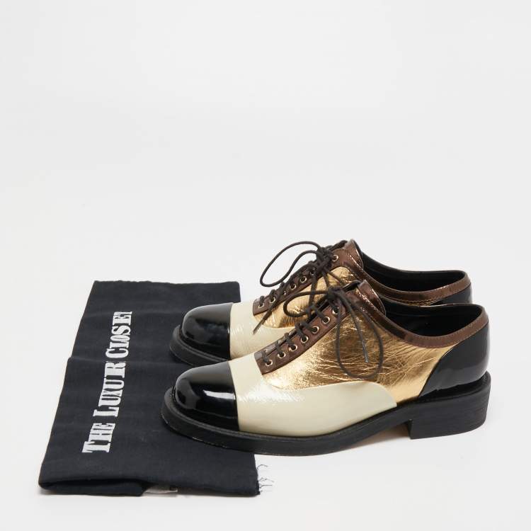Pre Owned Chanel Multicolor Patent Leather Lace-up Oxfords Size 38.5