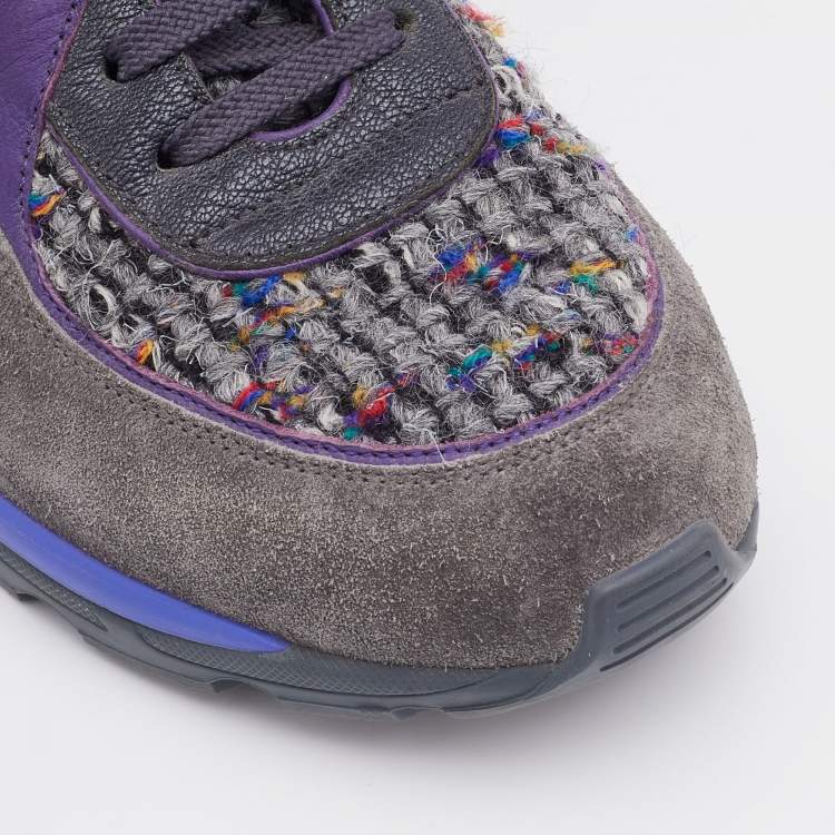 Pre Owned Chanel Multicolor Tweed, Suede and Leather CC Low Top Sneakers Size 38.5