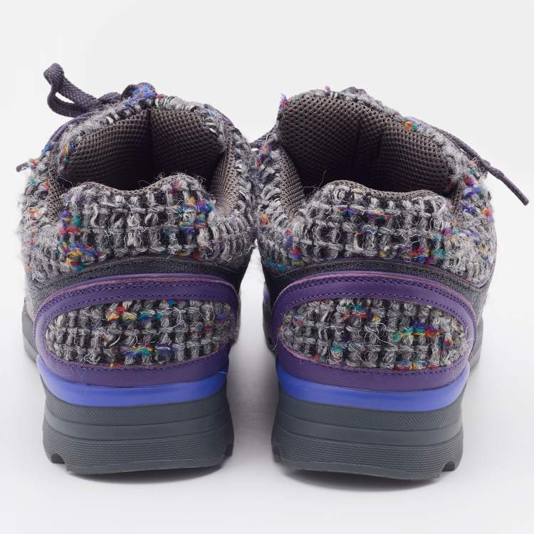 Pre Owned Chanel Multicolor Tweed, Suede and Leather CC Low Top Sneakers Size 38.5