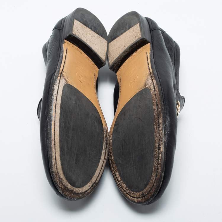 Pre Owned Chanel Black Leather CC Penny Loafers Size 39.5