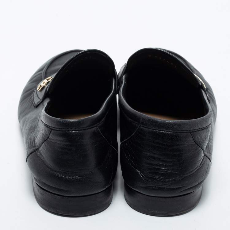 Pre Owned Chanel Black Leather CC Penny Loafers Size 39.5
