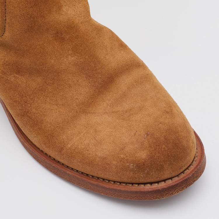 Pre Owned Chanel Light Brown Suede Mid Calf Length Boots Size 37.5