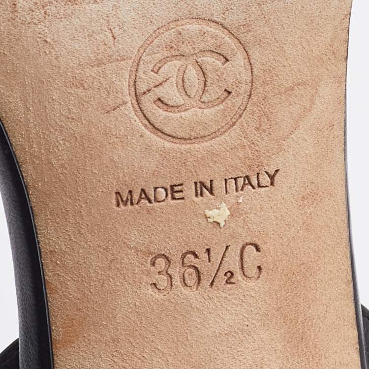 Pre Owned Chanel Black Leather Pearl Embellished Slingback Pumps Size 36.5