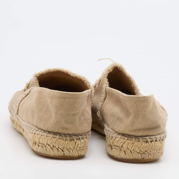 Pre Owned Chanel Beige/Black Canvas CC Cap Toe Espadrille Flats Size 39
