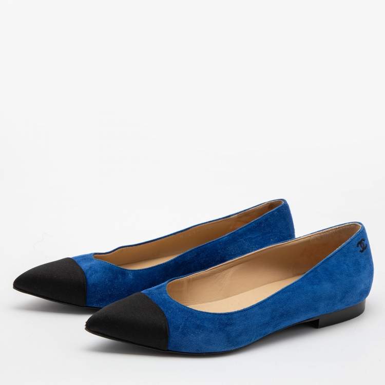 Chanel Blue/Black Satin and Suede Pointed Toe Gabrielle Ballerina Flats  Size 37 Chanel