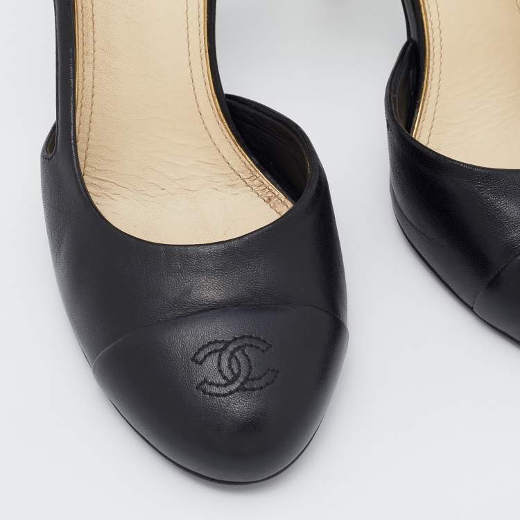 Pre Owned Chanel Black Leather Pearl Heel D'Orsay Pumps Size 38
