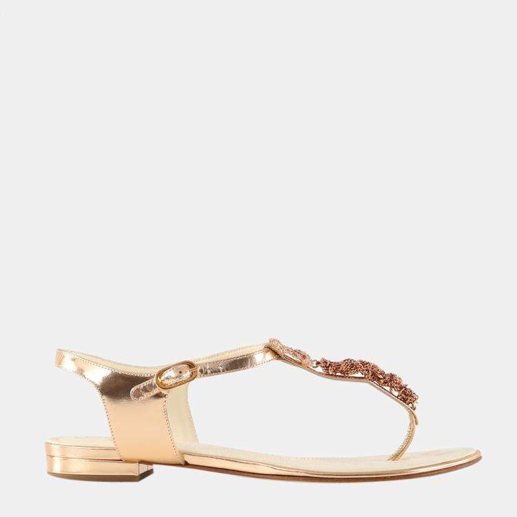 Chanel Gold Leather Chain And Crystals CC Thong Sandals Chanel | The Luxury  Closet