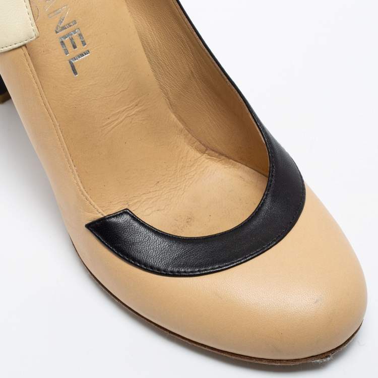 Pre Owned Chanel Tricolor Leather Round Toe Pumps Size 38