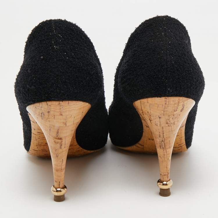 Pre Owned Chanel Black Tweed Crystal CC Embellished Pumps Size 39