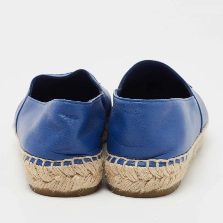 Pre Owned Chanel Blue Leather CC Espadrille Flats Size 36