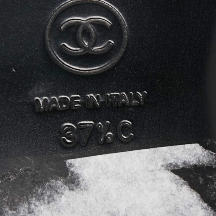 Pre Owned Chanel Black Leather Camellia Flat Slides Size 37.5