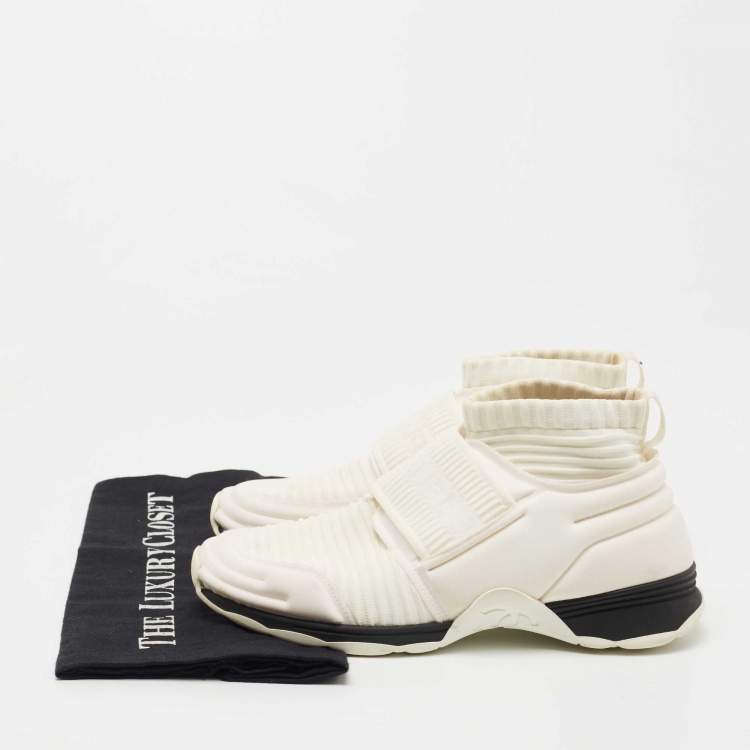 Pre Owned Chanel White Fabric Sock Sneakers Size 37