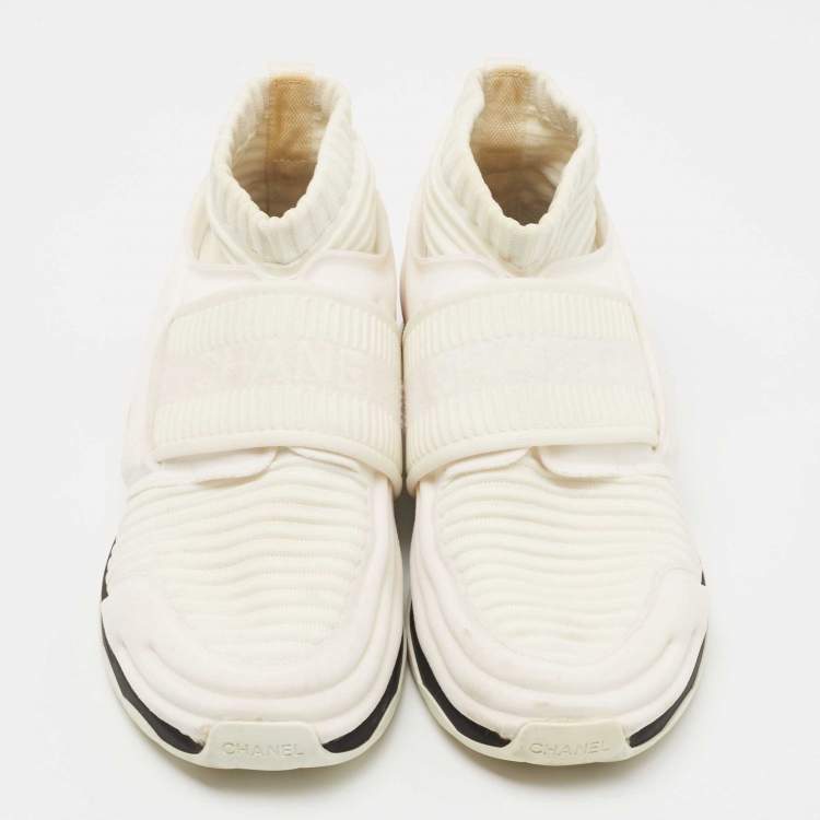 Pre Owned Chanel White Fabric Sock Sneakers Size 37