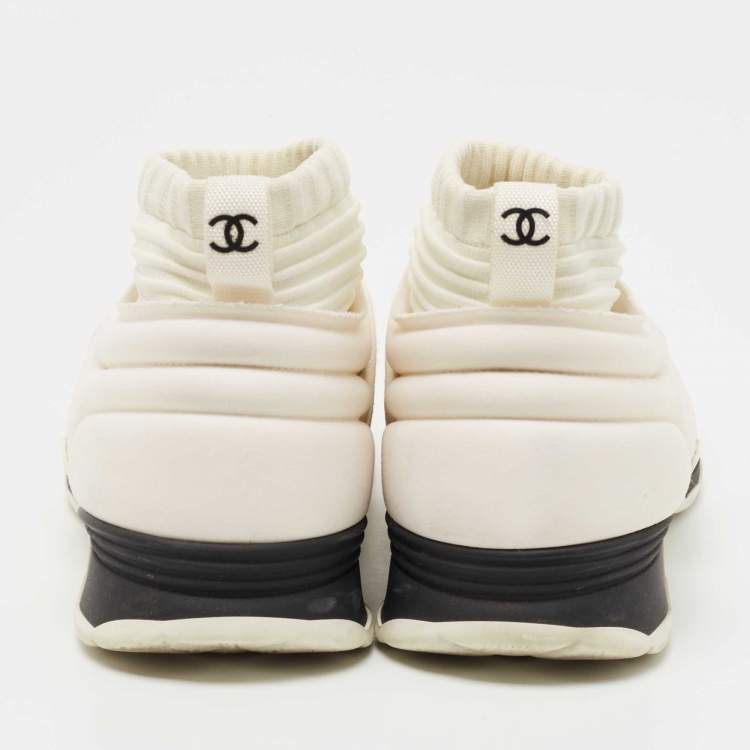 Pre Owned Chanel White Fabric Sock Sneakers Size 37