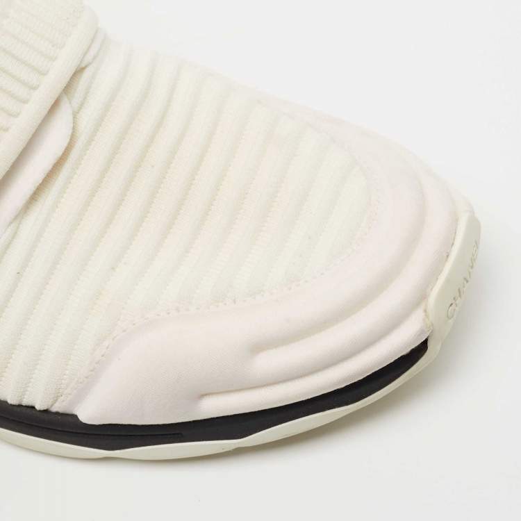 Pre Owned Chanel White Fabric Sock Sneakers Size 37