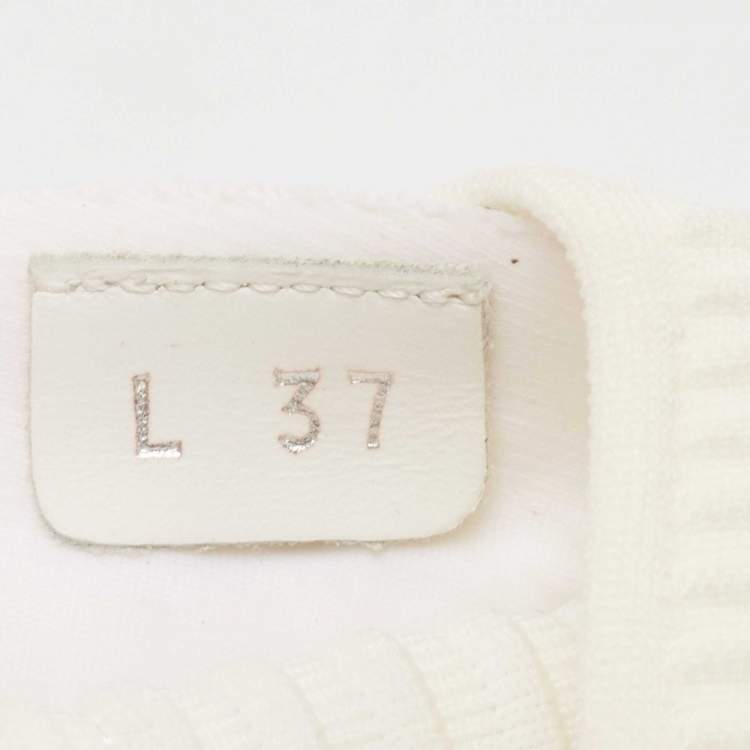 Pre Owned Chanel White Fabric Sock Sneakers Size 37