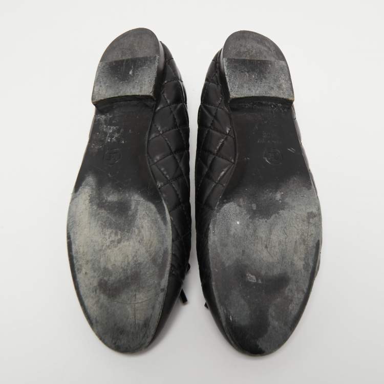 Pre Owned Chanel Black Quilted Leather CC Bow Ballet Flats Size 40