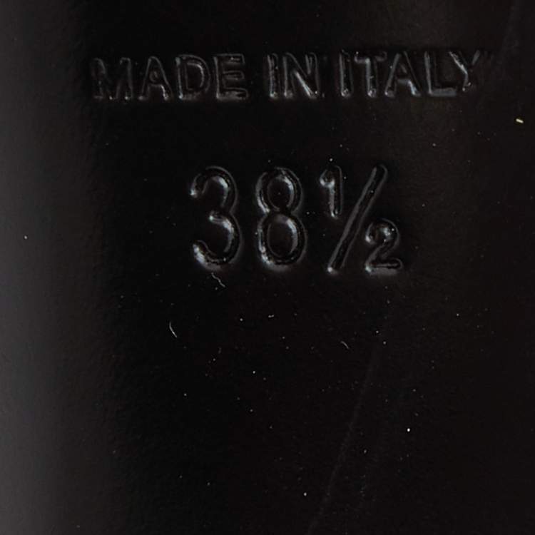 Pre Owned Chanel Black Leather Peep Toe CC Pearl Heel Pumps Size 38.5