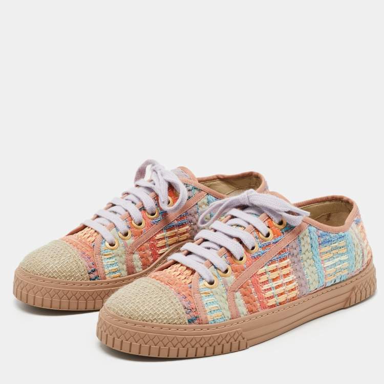 Chanel Multicolor Tweed CC Low Top Sneakers Size 37 Chanel
