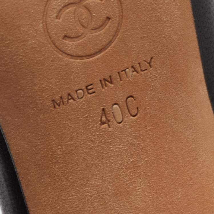 Pre Owned Chanel Black Leather Pearl Heel Slingback Pumps Size 40