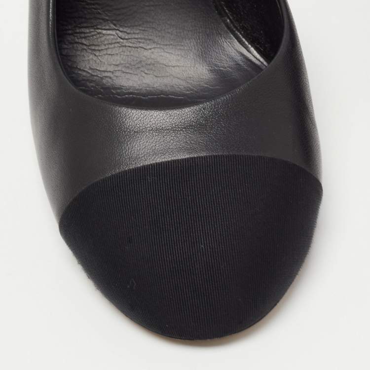 Pre Owned Chanel Black Leather Pearl Heel Slingback Pumps Size 40