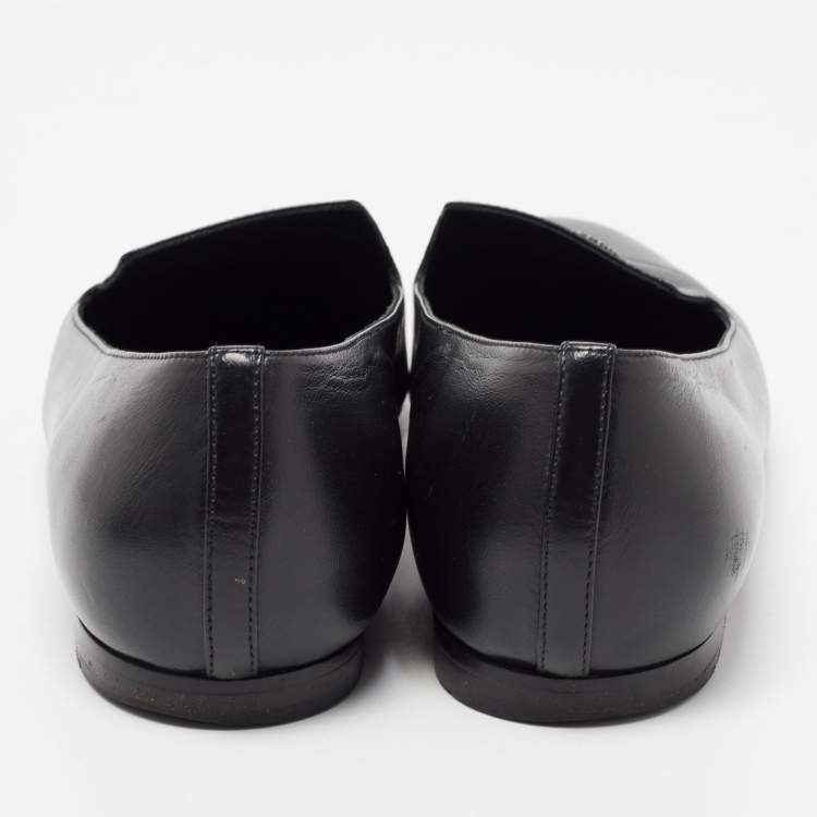 Pre Owned Chanel Black Leather CC Smoking Slippers Size 36