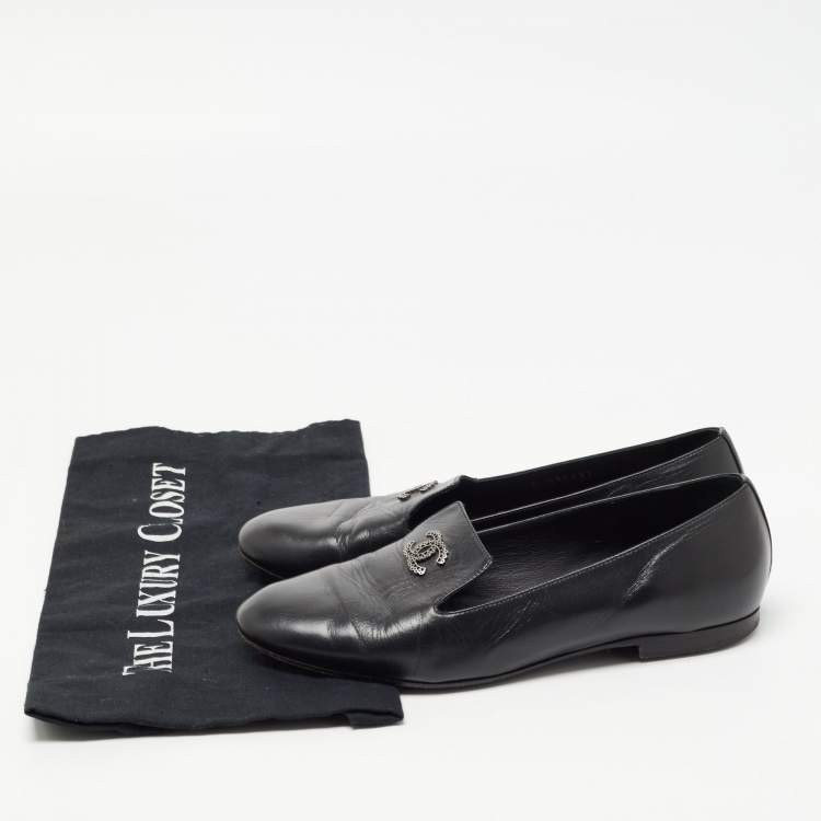 Pre Owned Chanel Black Leather CC Smoking Slippers Size 36
