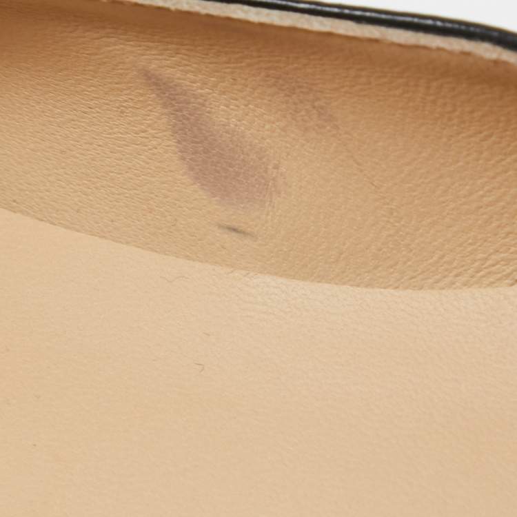 Pre Owned Chanel Black Leather and Canvas Cap Toe Ballet Flats Size 36