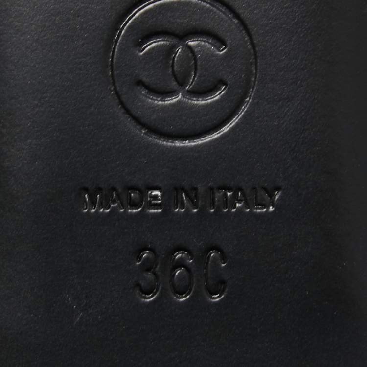 Pre Owned Chanel Black Leather and Canvas Cap Toe Ballet Flats Size 36