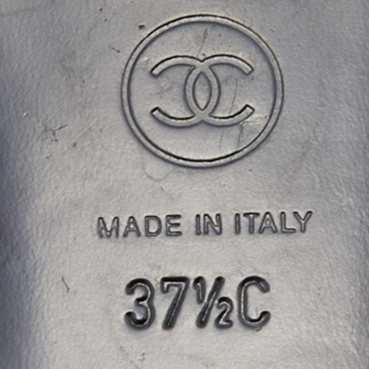 Pre Owned Chanel Black Leather CC Camellia Slide Flat Slides Size 37.5