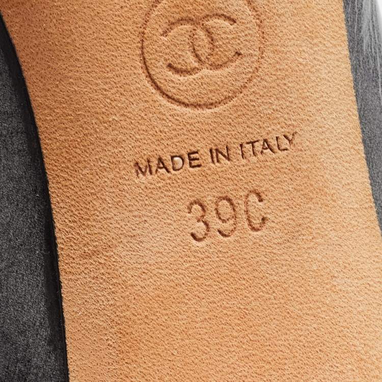 مملوكة مسبقًا Chanel Grey/Black Cracked Leather Pointed Toe Pumps Size 39