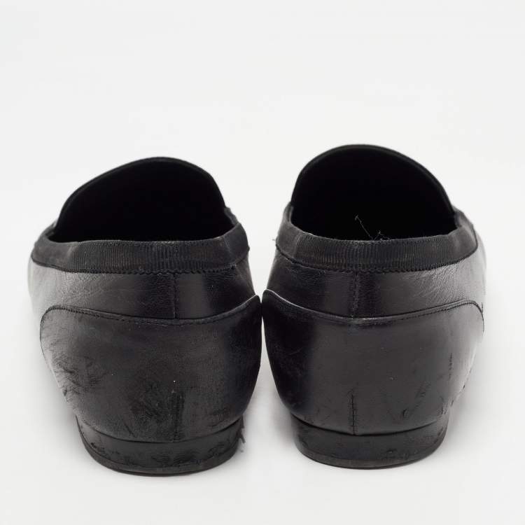 Pre Owned Chanel Black Leather CC Loafers Size 38