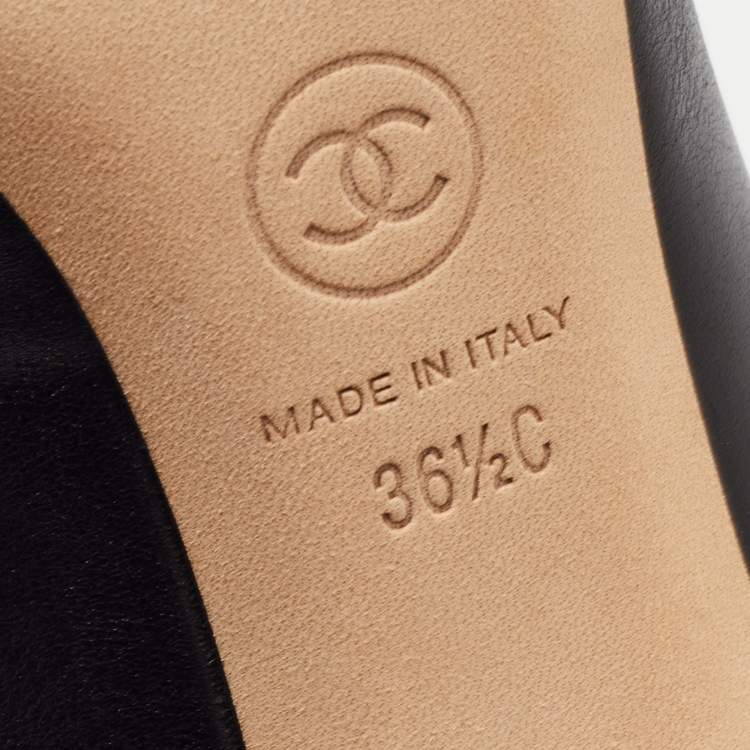 Pre Owned Chanel Black Leather and Patent Cap Toe CC Pumps Size 36.5