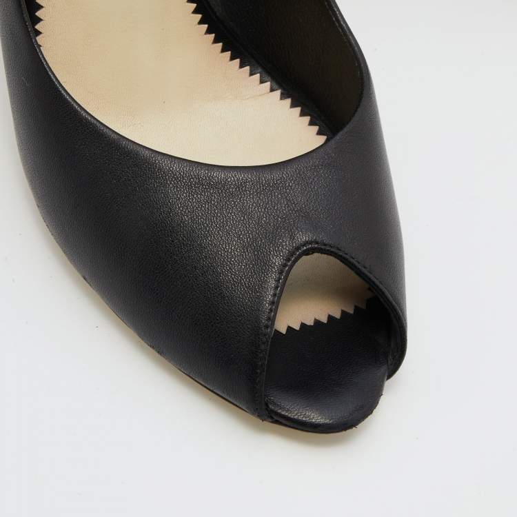 مملوكة مسبقًا Chanel Black Leather Peep Toe Pumps Size 41