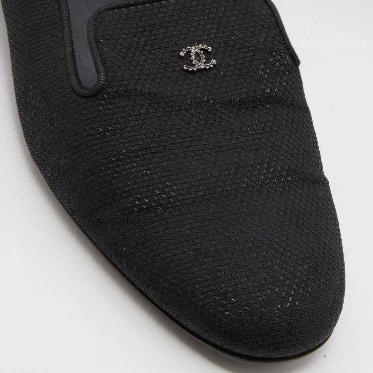 Pre Owned Chanel Black Fabric CC Slip On Smoking Slippers Size 39.5