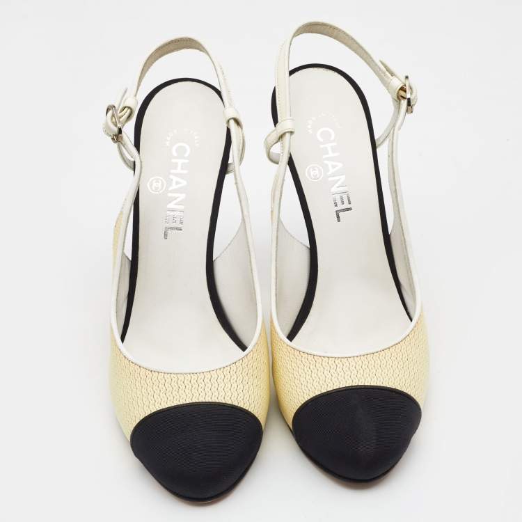 Pre Owned Chanel Tricolor Patent Leather and Canvas Cap Toe Slingback Pumps Size 40